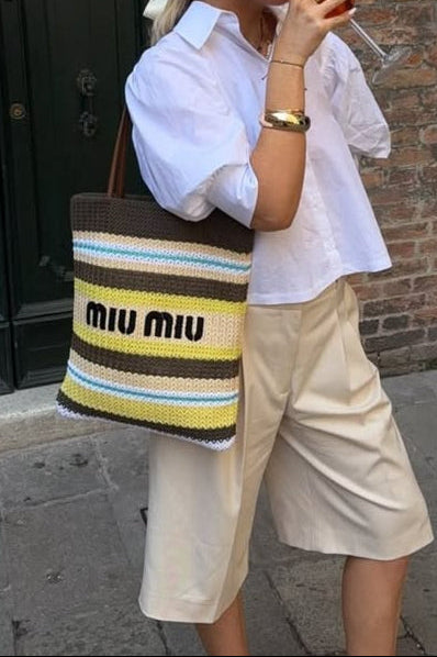 striped crochet tote bag